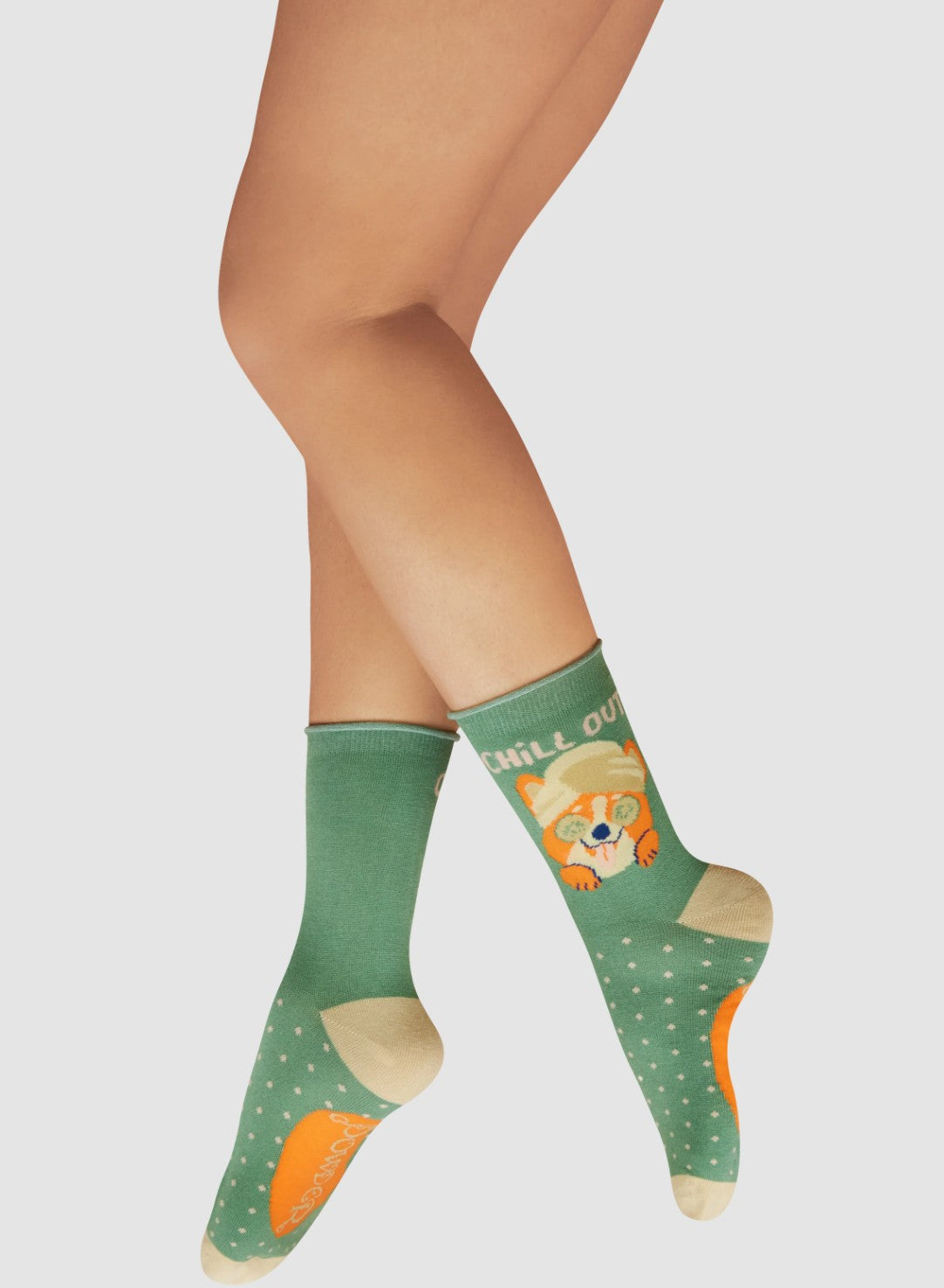 Ladies' Ankle Socks - Chilled Corgi - Fern