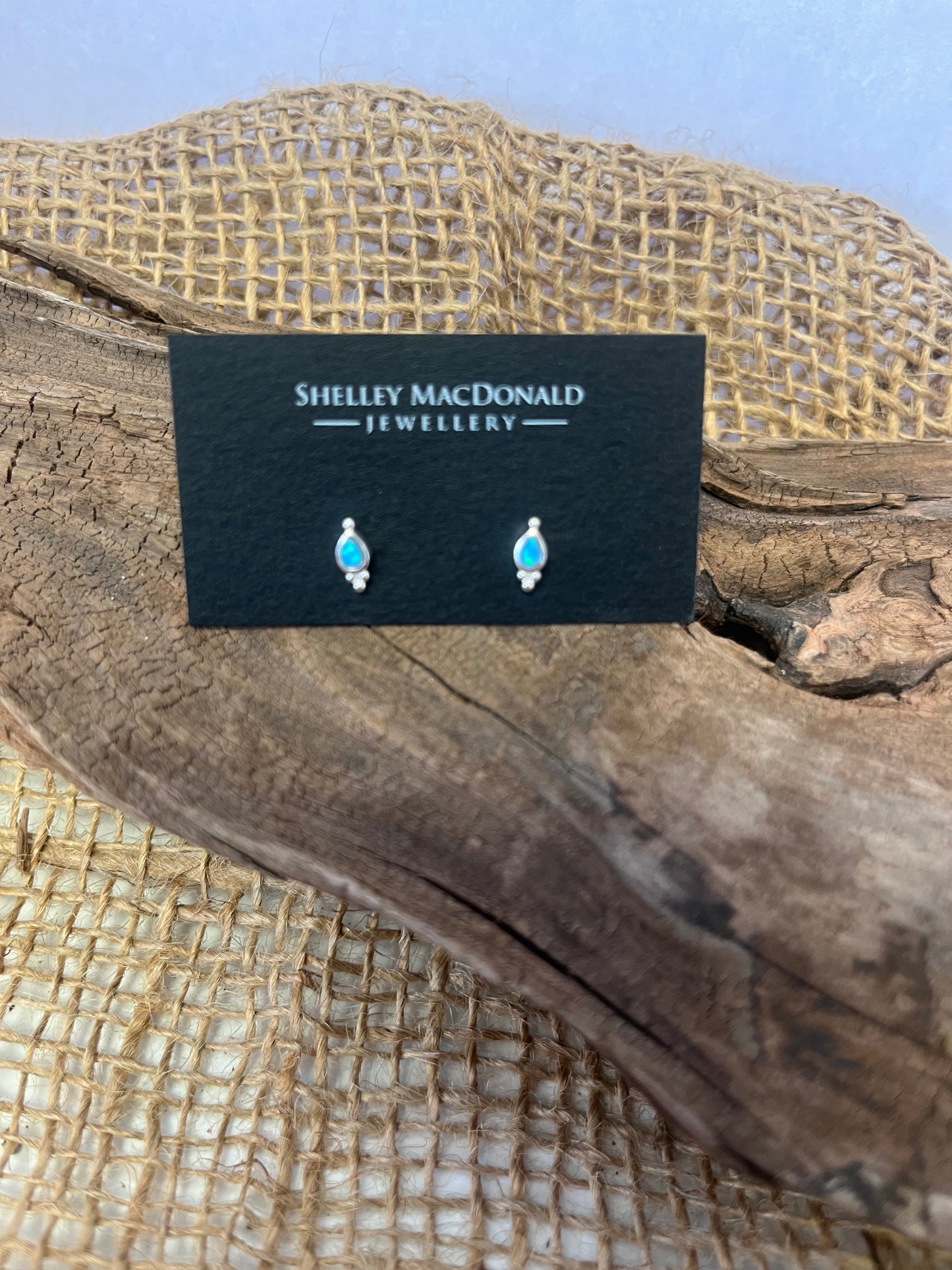 Opal Studs with Bezel Sterling Silver - Handmade in Canada