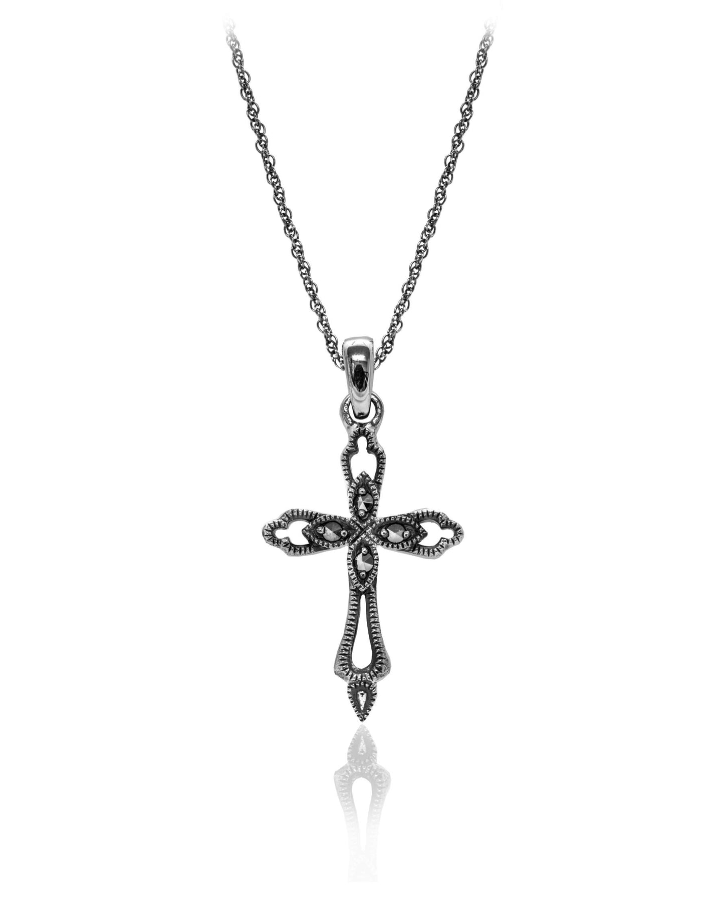 Vintage Cross Pendant Oxidized Silver Marcasite 16-18" - Larus