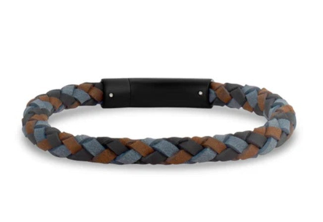 Tri-Color Woven Leather Bracelet (6mm) - 8"