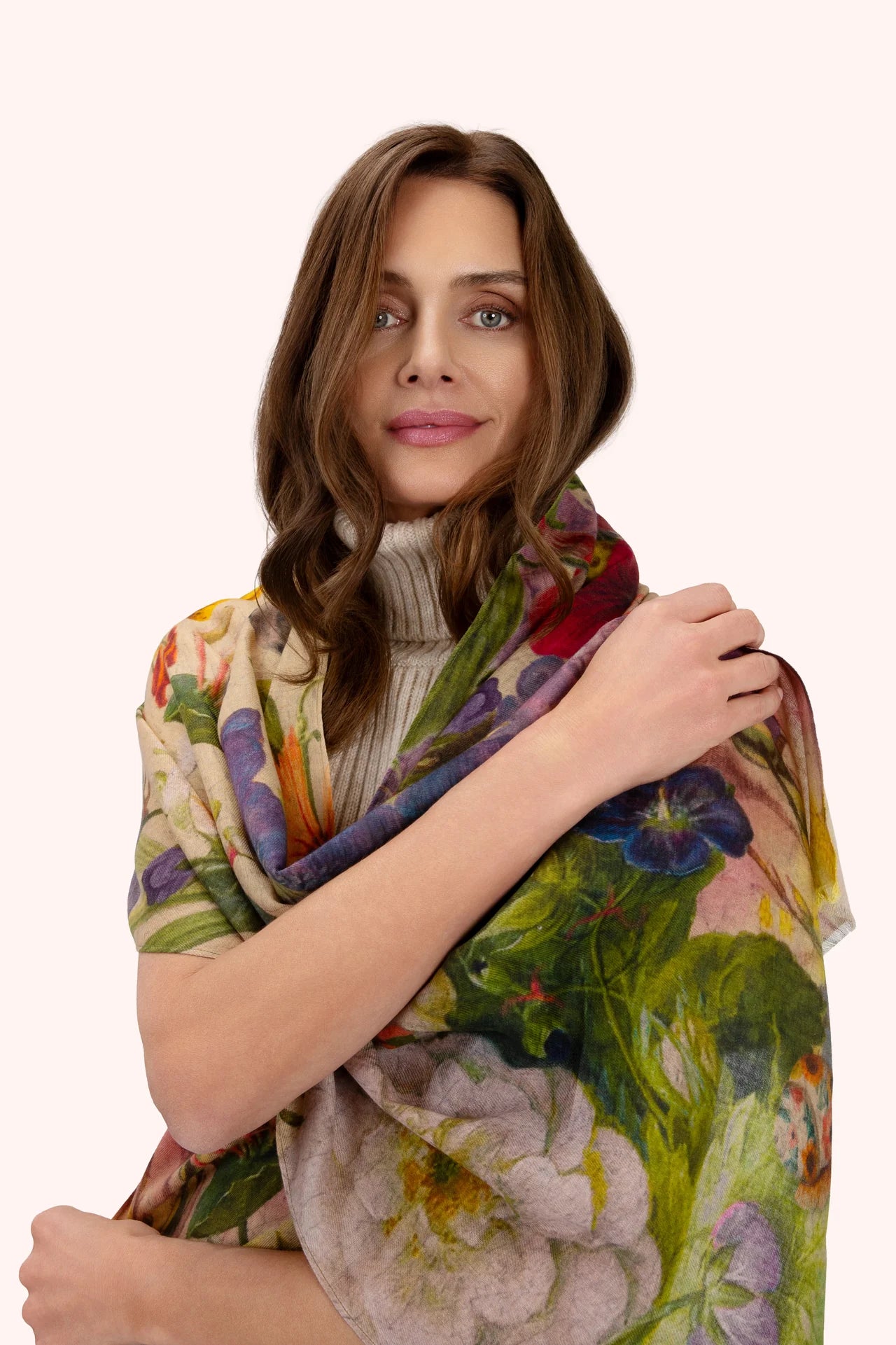 Wool Wrap Scarf Autumn Posy, Cream