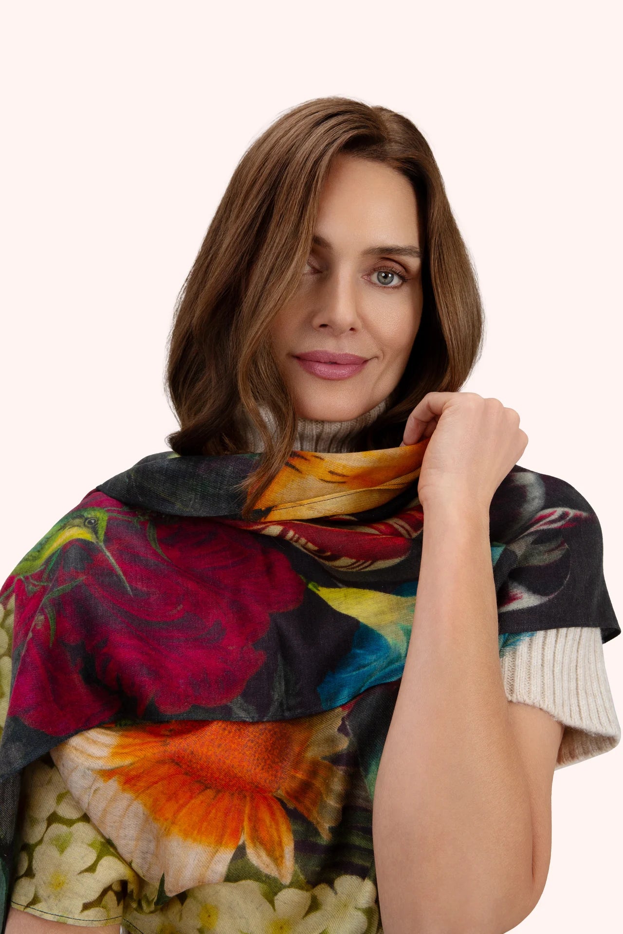 Wool Wrap Scarf Opulent Florals, Chocolate