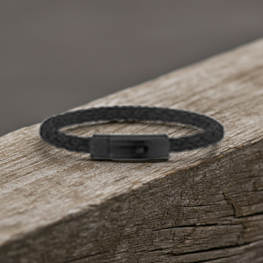 Woven Leather Bracelet (6mm) Black