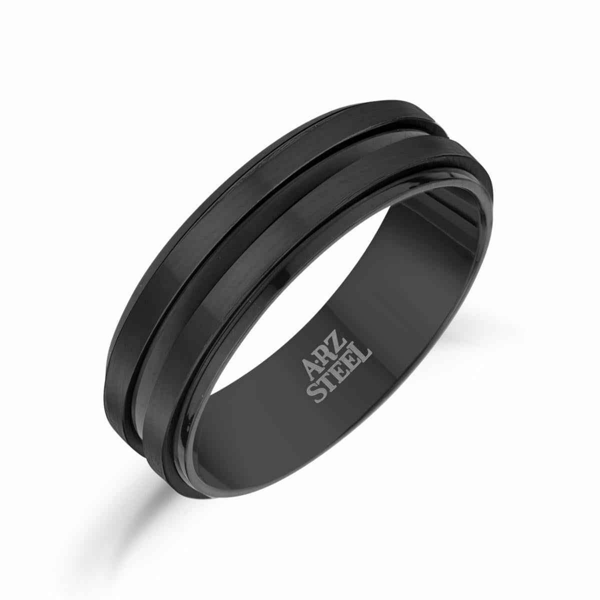 7mm Matte & Shiny Black Ring Men's Stainless Steel 316L