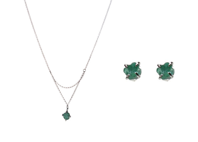 Mimi & Marge Raw Emerald Pendant & Earrings