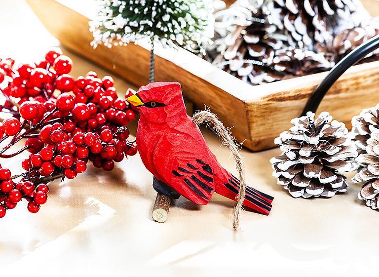 Cardinal Carved Ornament