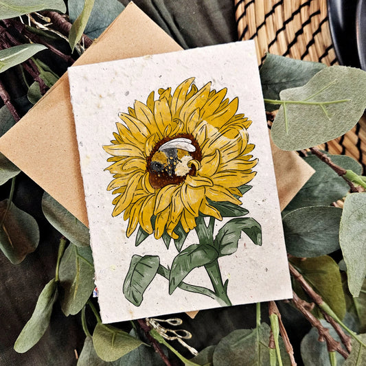 Seeded Paper Greeting Card - Bee & Sunflower
