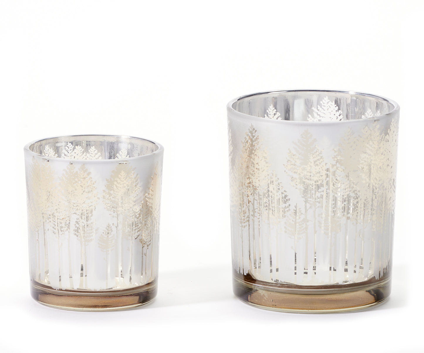 Frosted Trees Glass Votive Candle Holders, Set of 2