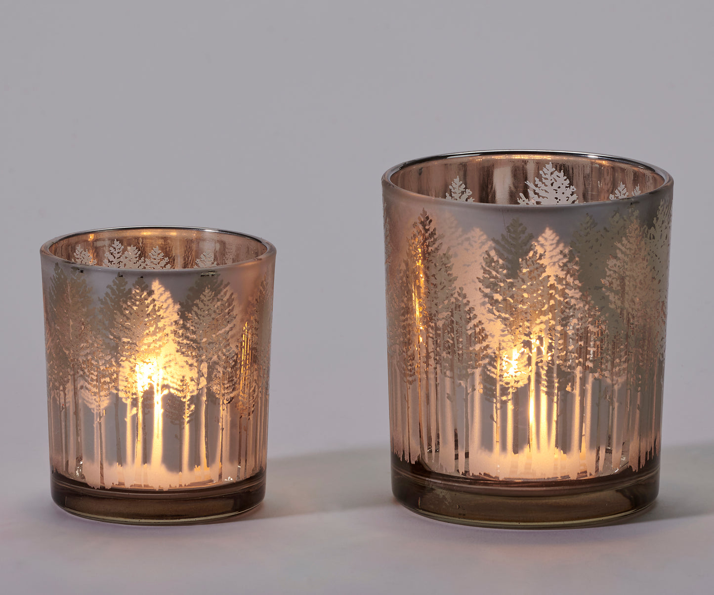 Frosted Trees Glass Votive Candle Holders, Set of 2