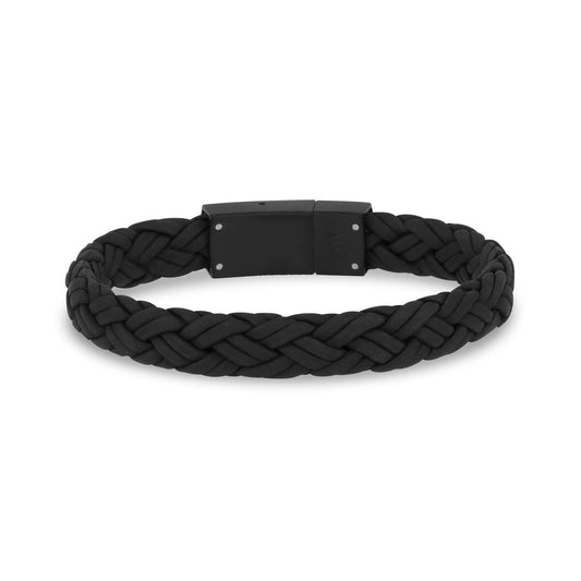 10mm Flat Braided Black Leather Bracelet
