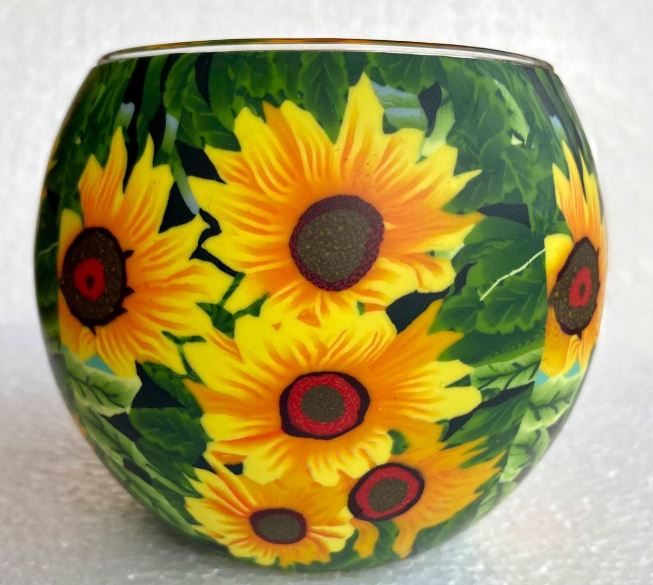 Light Glass Handcrafted Tea Light Holder Sunflowers with USB Rechargeable Light