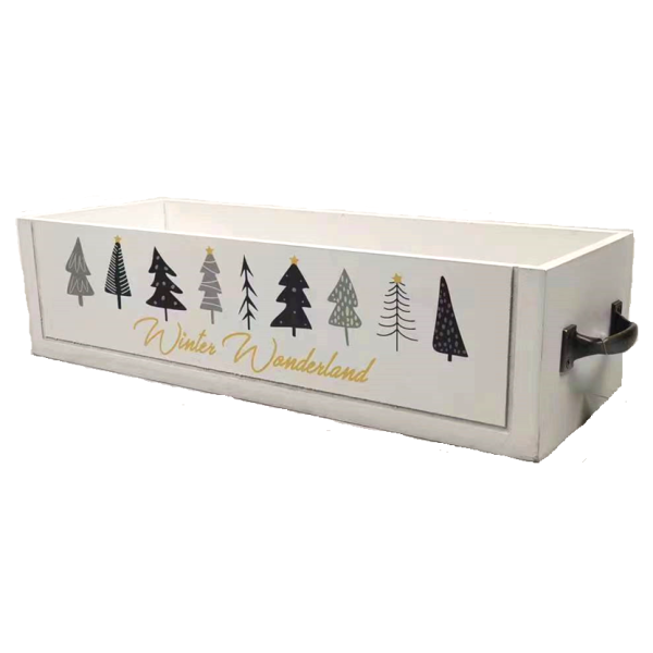 Christmas themed vintage white wood container
