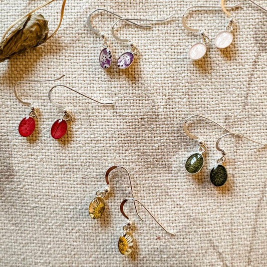 Tulip Oval Drop Earrings Real Flower - Made in Canada