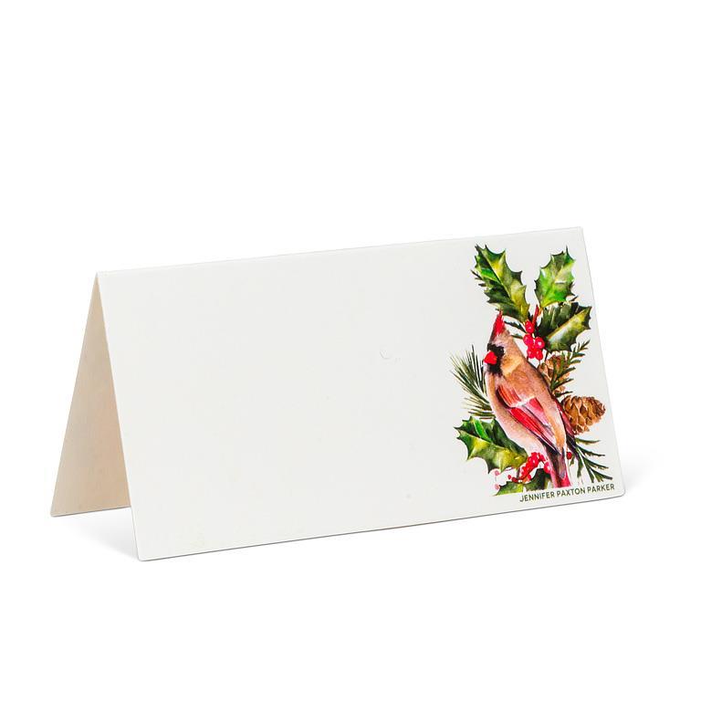 Holly & Cardinal Fold Placecard. 12 Piece