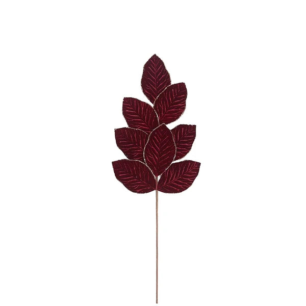 Burgundy Velvet & Champagne Glitter Leaf Stem