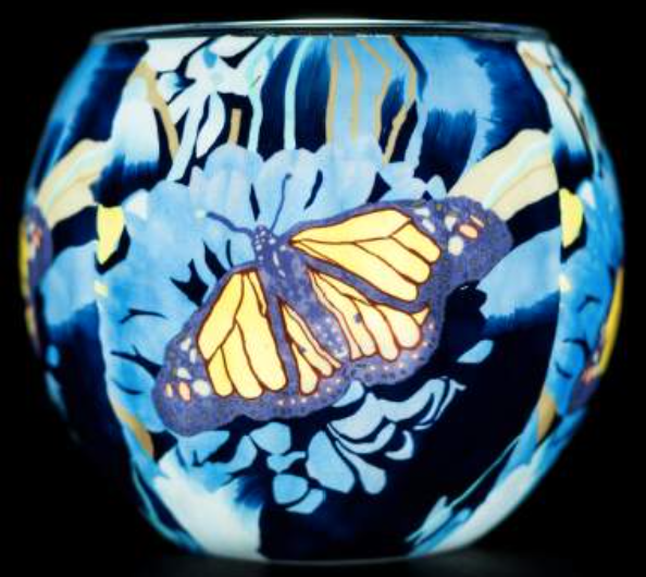 Light Glass Handcrafted Tea Light Holder Monarch Butterfly with USB Rechargeable Light