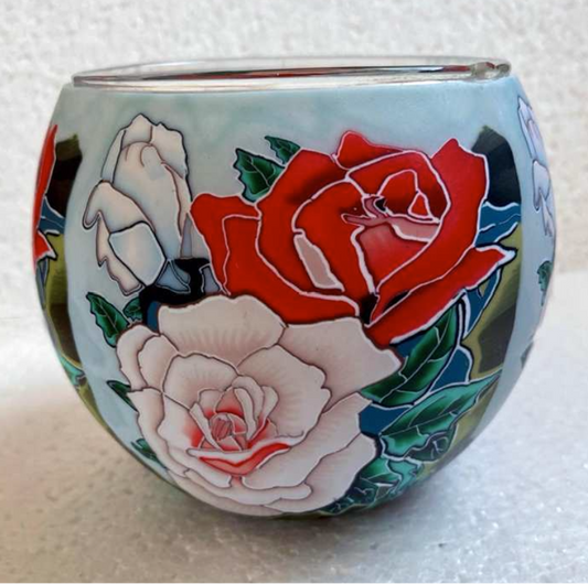 Light Glass Handcrafted Tea Light Holder Roses with USB Rechargeable Light