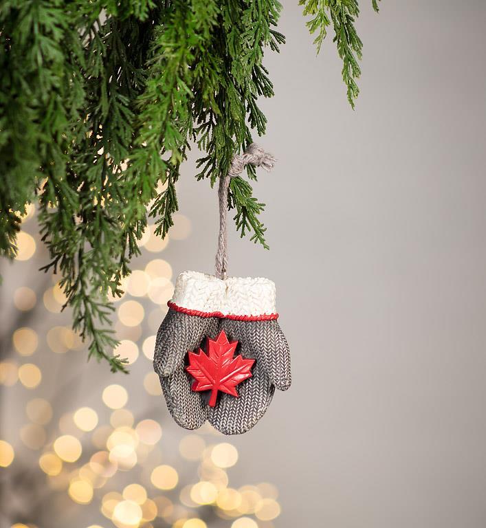 Mittens with Maple Leaf Ornament