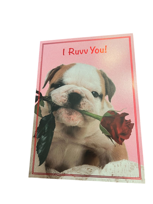 Bulldog with Rose Valentine's Greeting Card