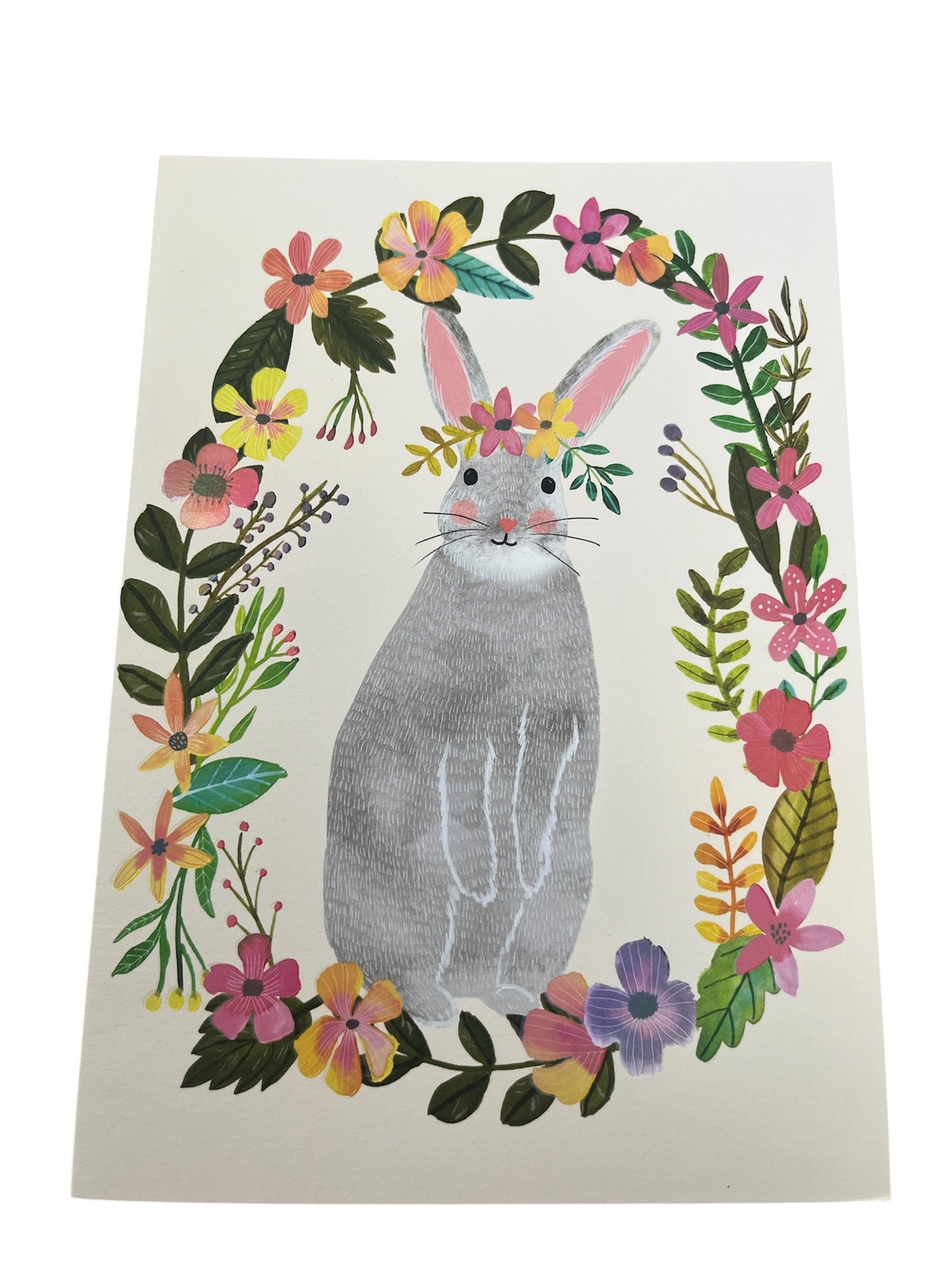 Rabbit Floral Wreath Easter Card