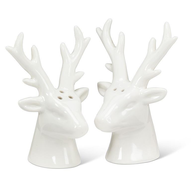 Simple Stag Head Salt & Pepper White 4"H