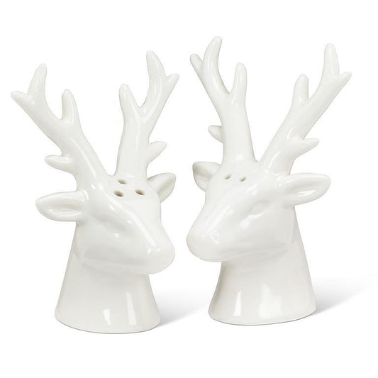 Simple Stag Head Salt & Pepper White 4"H