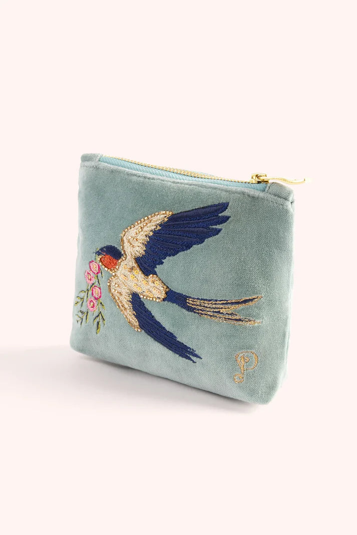 Velvet Mini Pouch Swooping Swallows