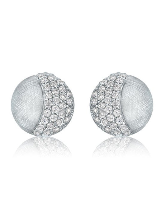 Silver Matte Cubic Zirconia Stud Earrings