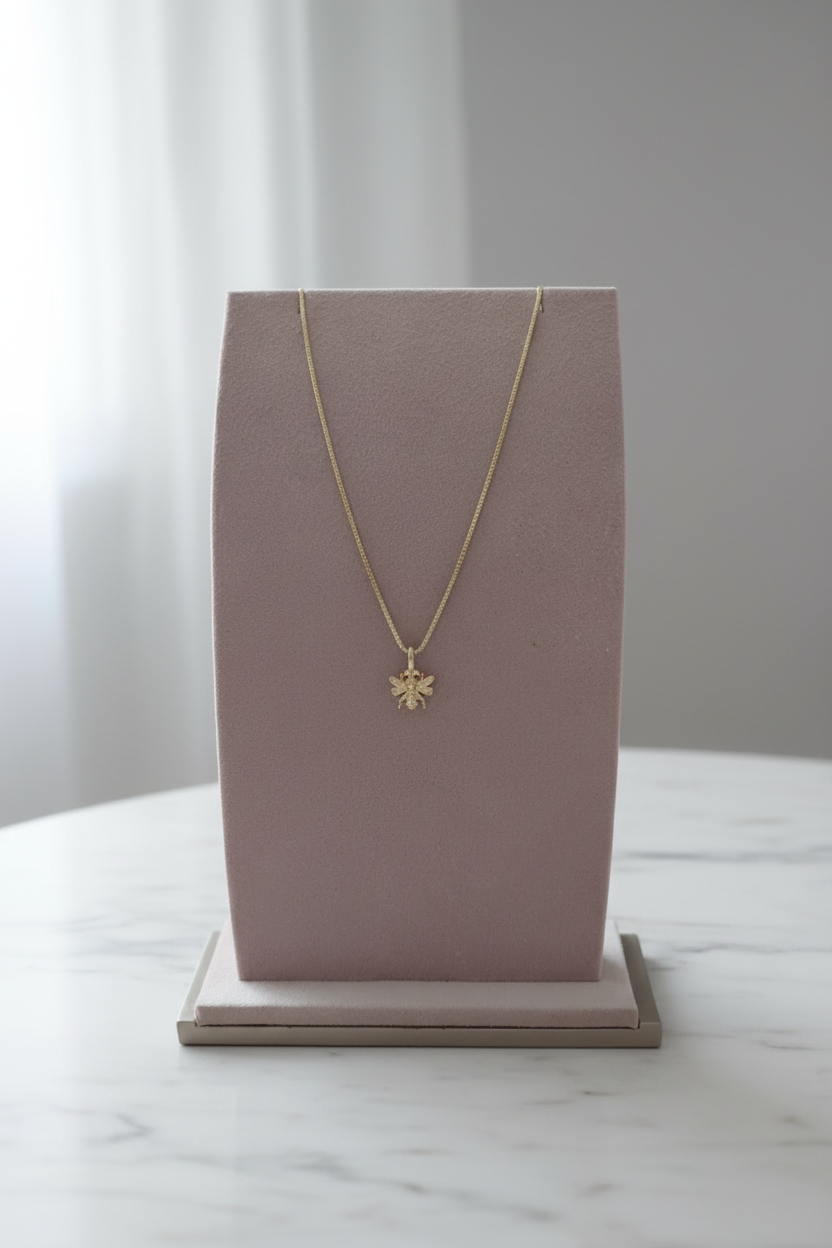 Gold Filled Bee Necklace - Marble Background