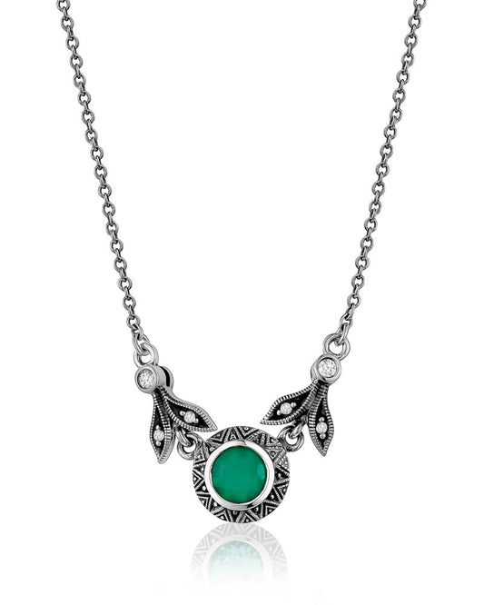 Marcasite Green Chalcedony Necklace