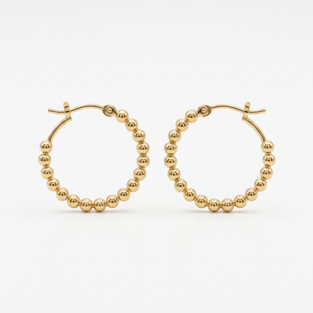 Gold Filled Beaded Clicker Hoop Earrings