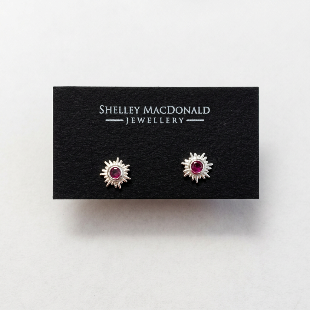 Sun Stud Earrings with Ruby