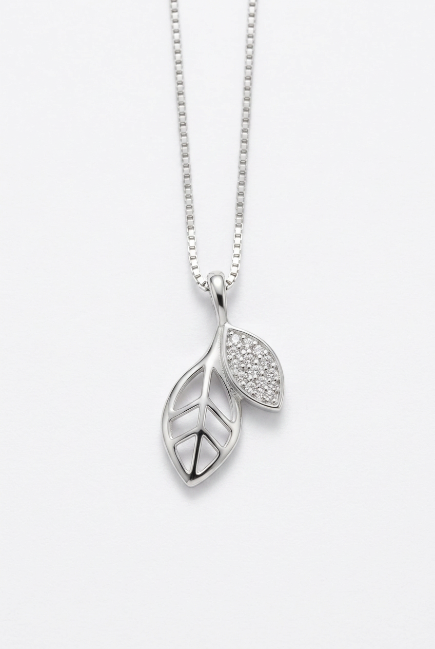 Pave Leaf Necklace with Clear Stones