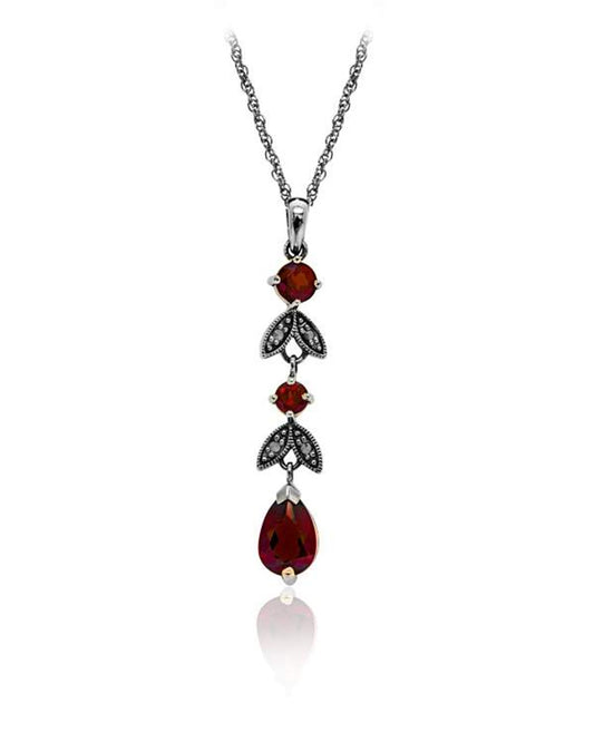 Triple Garnet Marcasite Necklace