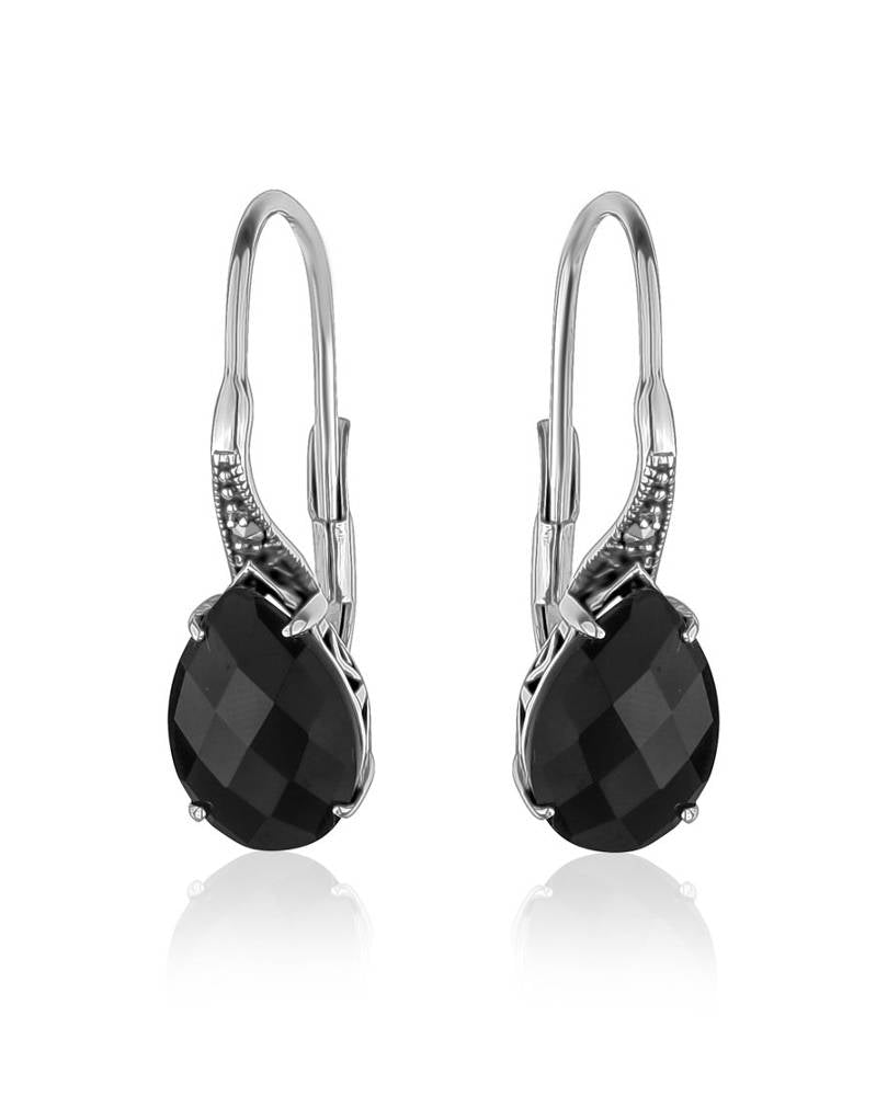 Marcasite Black Spinel Teardrop Earrings