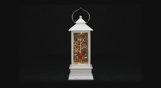 White Cardinal Lantern with Lights