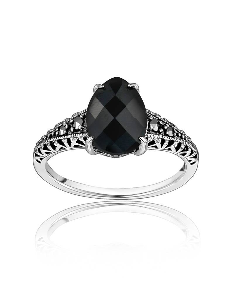 Black Spinel Teardrop Ring