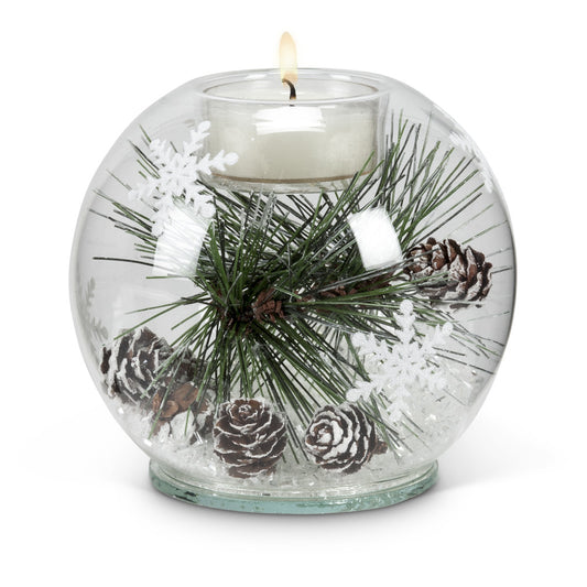 Pine Bough & Snow Votive Holder