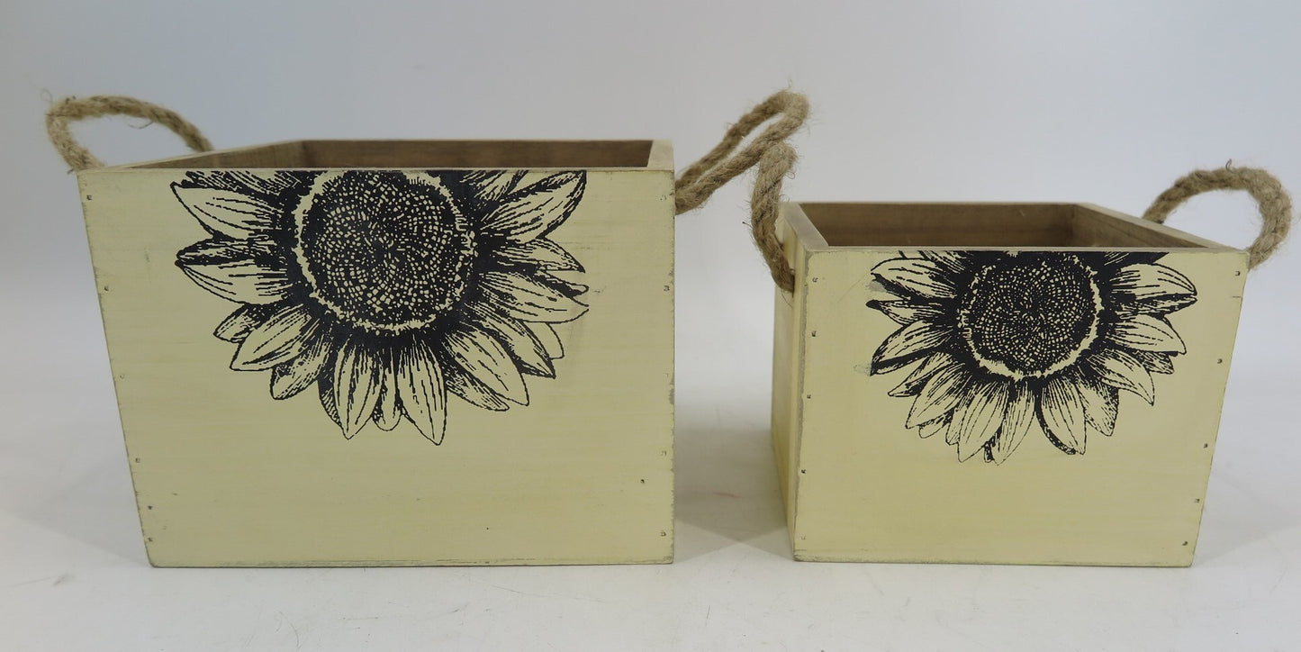 Wooden Container with Sunflower Design