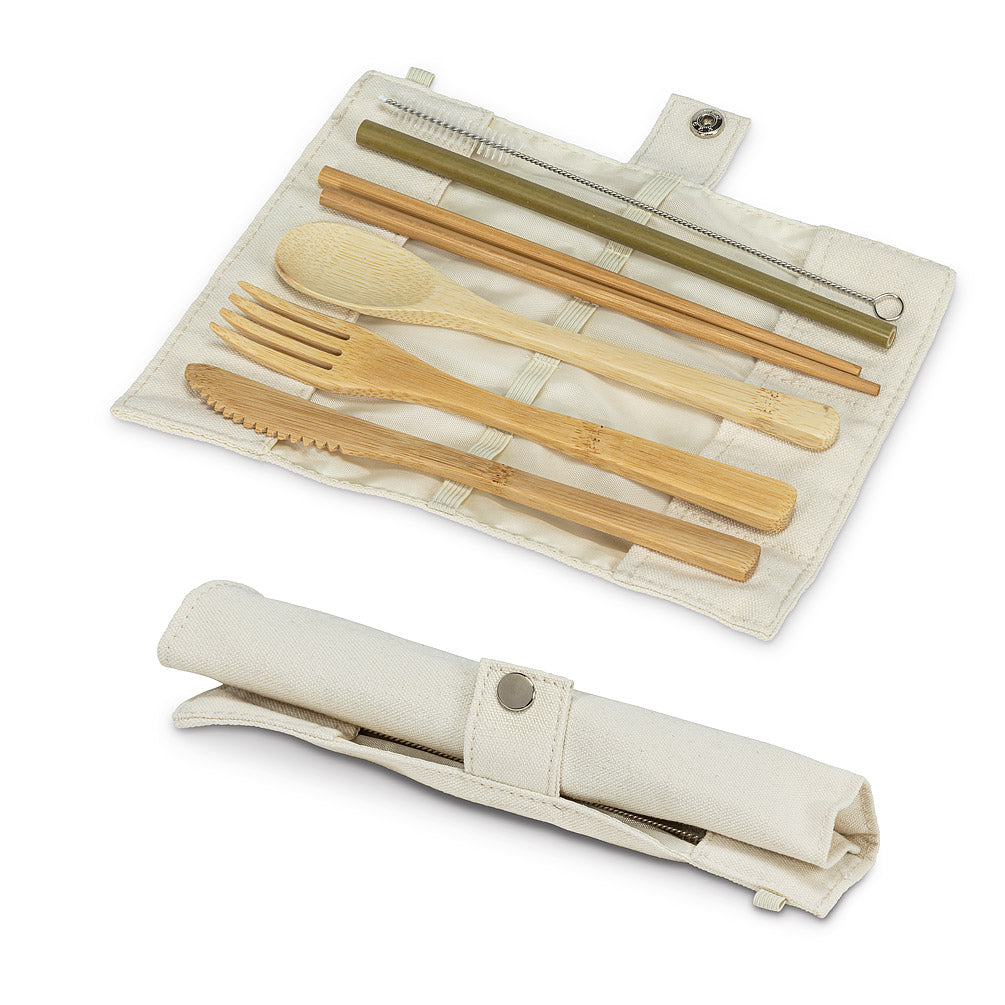 Bamboo Cutlery Set in Roll, 7 piece