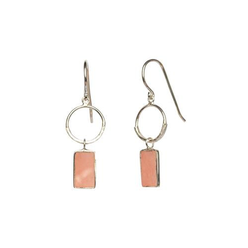 Hand Cut Rose Quartz with Hand Hammered Circle Earring