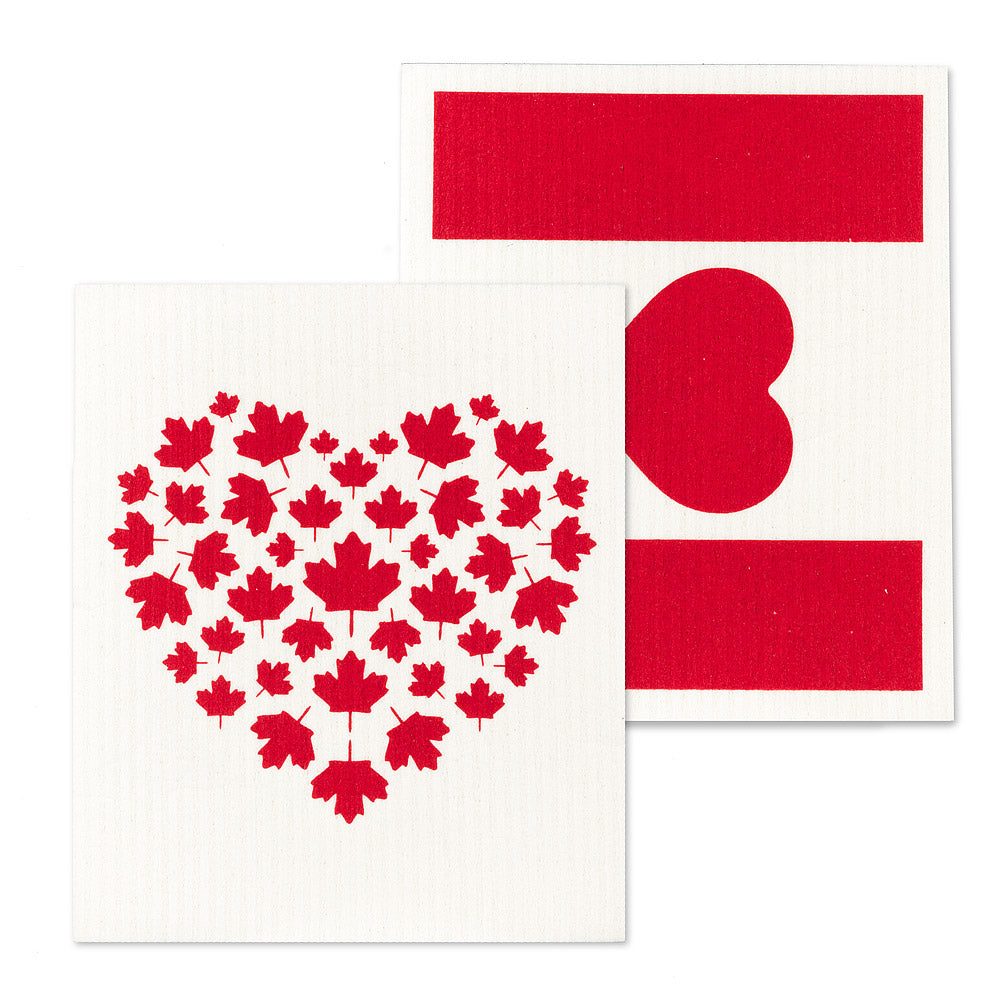 Canada Flag & Heart Dishcloths set/2