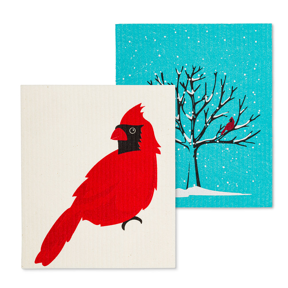 Cardinal & Tree Dishcloths set/2