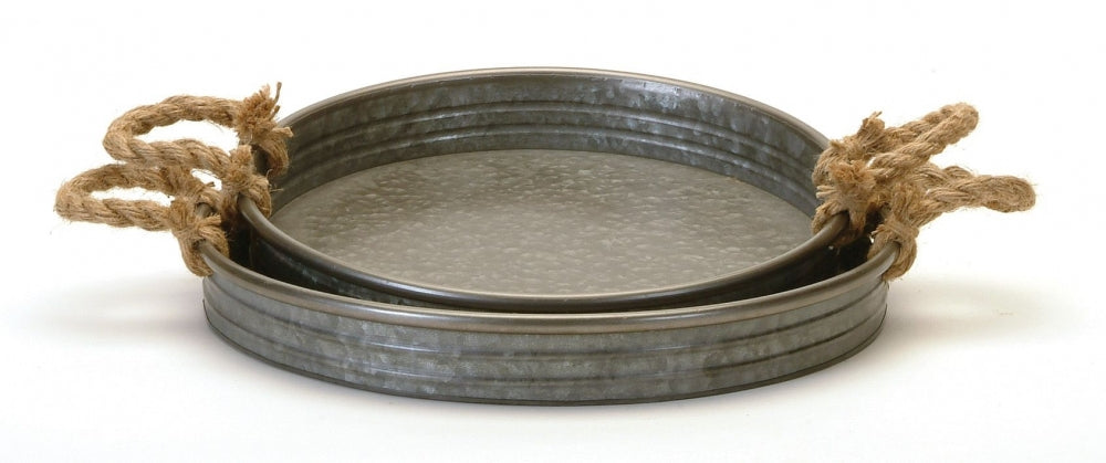 Rustic Round Metal Tray with rope handles
