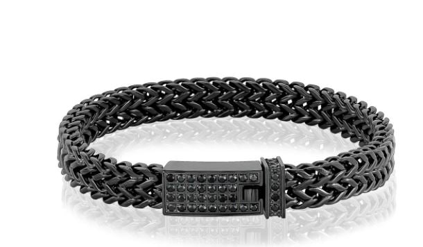 Black Steel Double Franco Link Bracelet sz 9