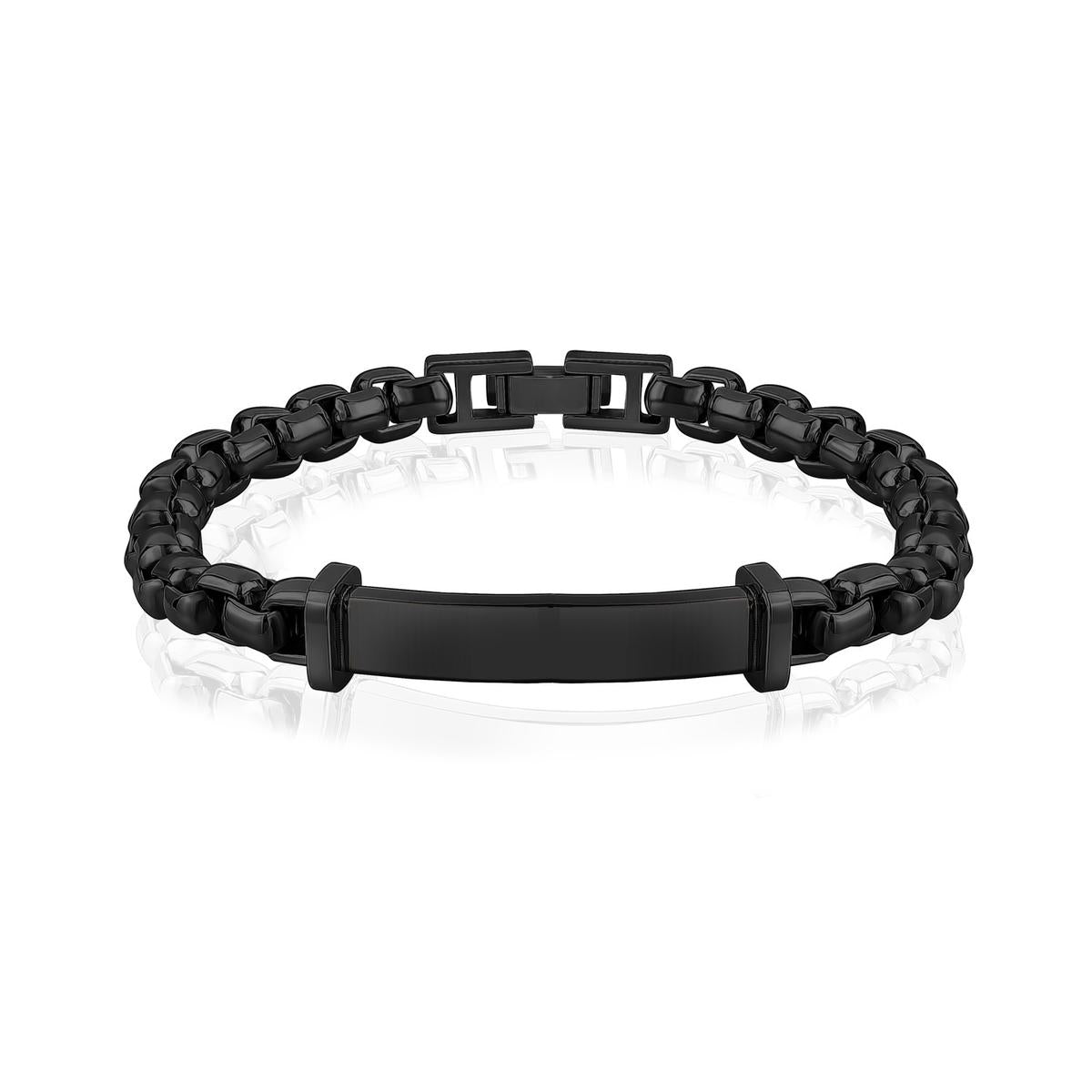 Black Stainless Steel Box Link ID Bracelet 8.5 inches