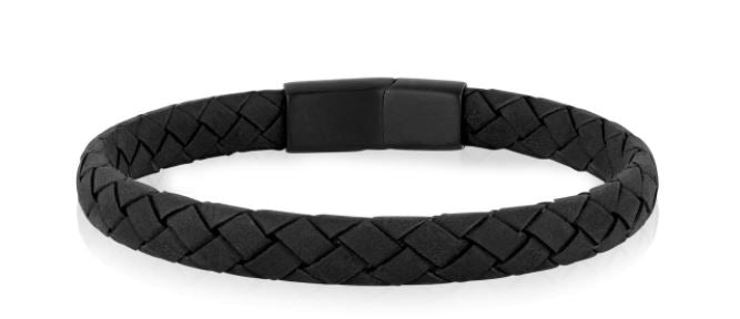 Flat Black Leather Bracelet sz 8.5