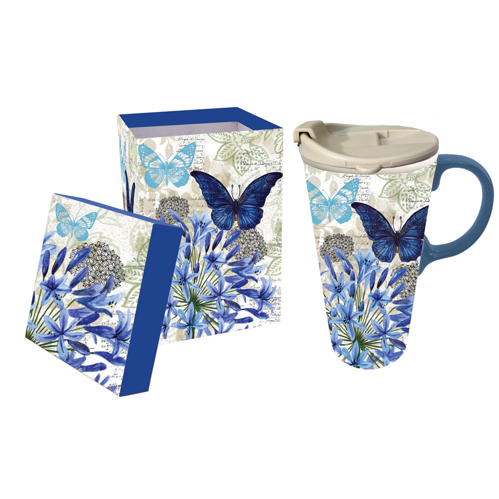 Blue Floral Study Ceramic Travel Mug