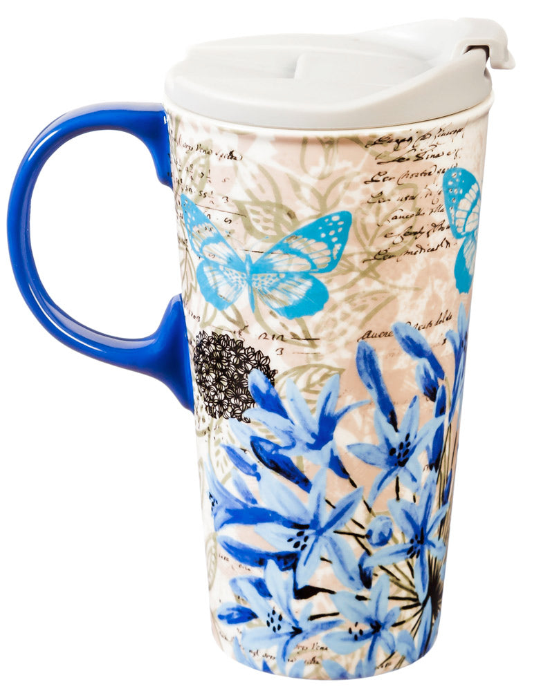 Blue Floral Ceramic Travel Mug1