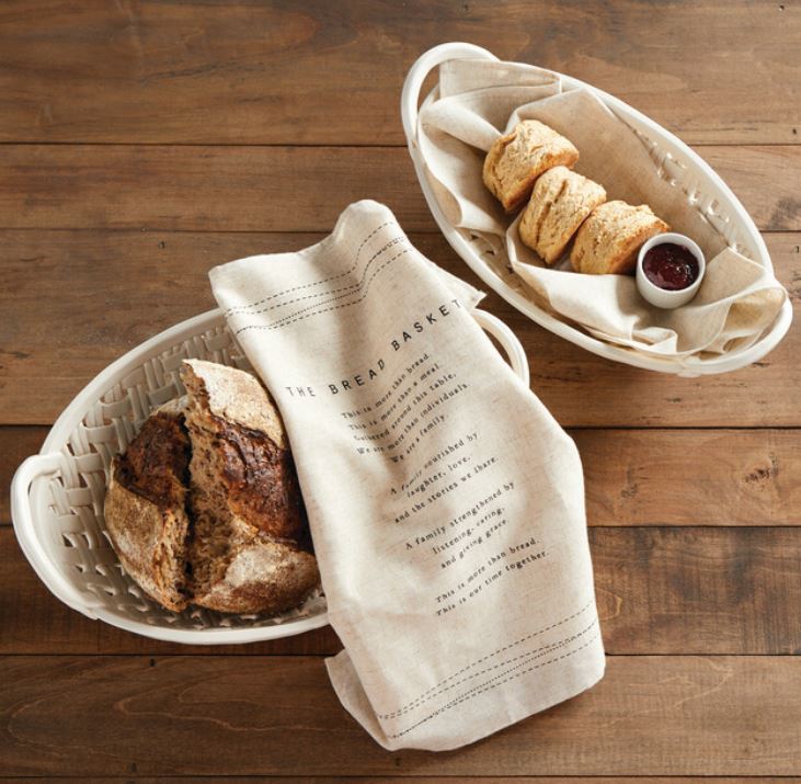 Large Ceramic Bread Basket with Towel